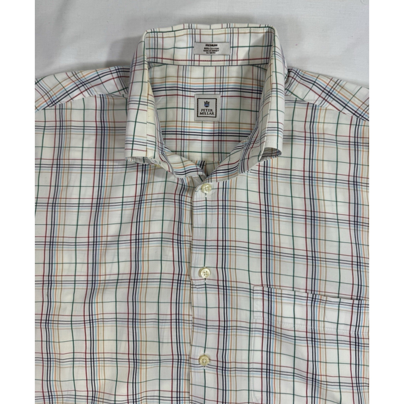 Peter Millar Houndstooth Blue White Button Down Dress Shirt 100% Cotton Large